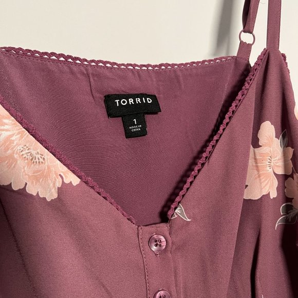 Torrid Size 1 Top Pastel Pink Floral Lexie Georgette Baby Doll Cami High Low - Picture 3 of 13